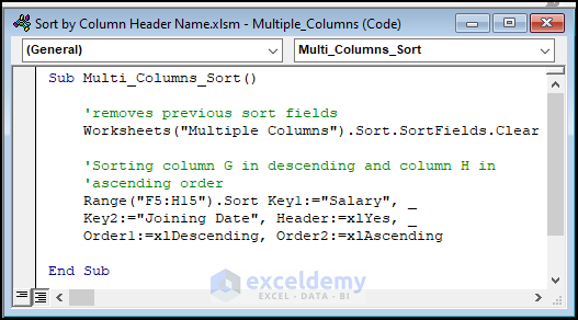 VBA code for sorting by multiple column header names