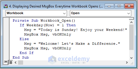 Code Image of Displaying Desired MsgBox.