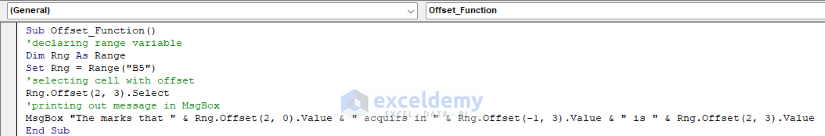 Code to Show the Usage of the Offset Function