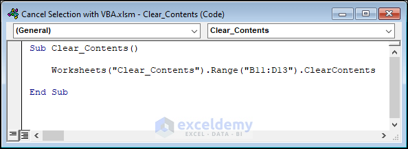 Code to Clear Contents in Excel VBA
