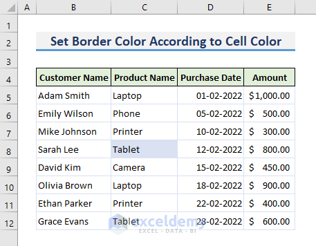 Setting Border Color According to Cell Color