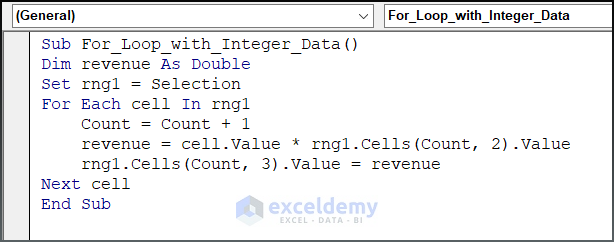 Code for Error with Integer Data Type in For Loop