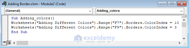 VBA Code to Add Border Color in Excel