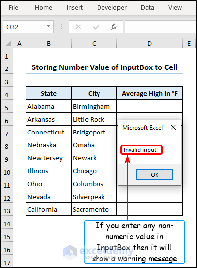 Storing number value into worksheet cell from inputbox