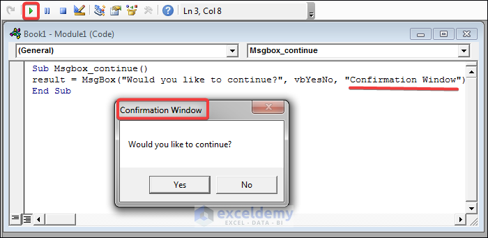 Output of Confirmation  Window