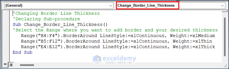 VBA to Change Border Line Thickness in Excel