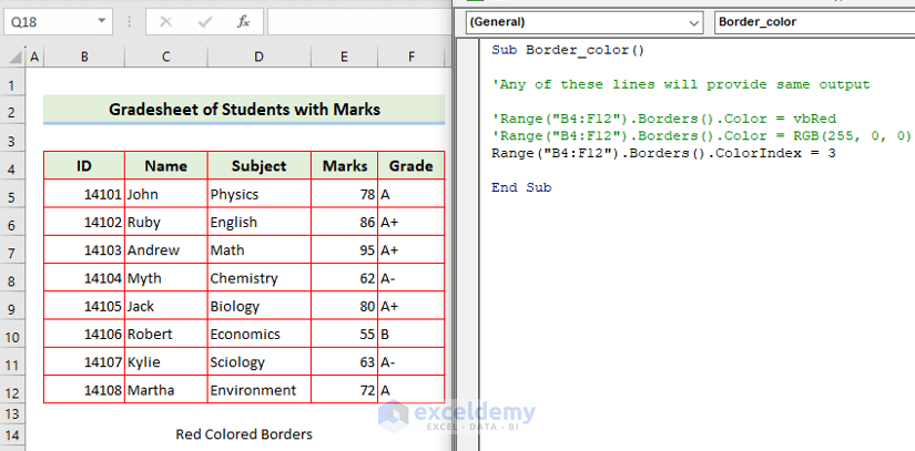 Create Variation in Border Colors with VBA in Excel