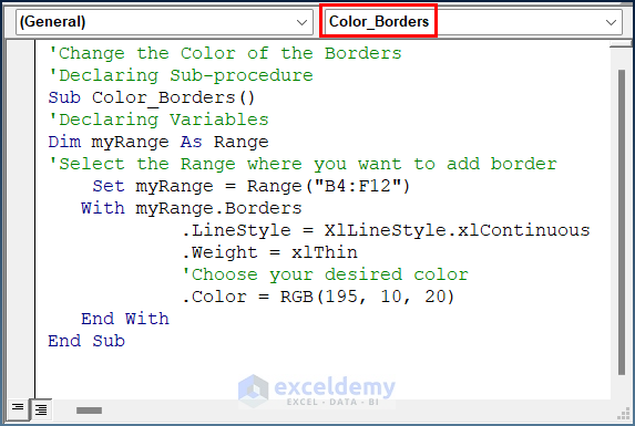 Changing Colors in Borders with Excel VBA