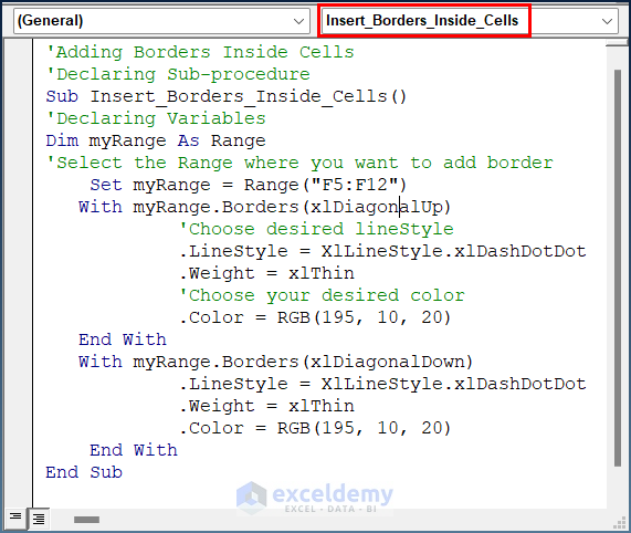 Adding Borders Inside Cells with Excel VBA