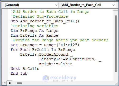 Adding Borders to Each Cell in Range with Excel VBA