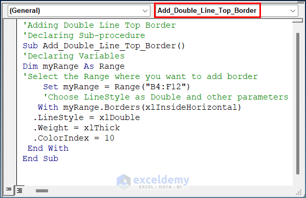 Using VBA to Add Double Line Top Border in Excel