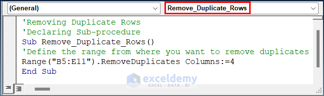 Excel VBA Code to Remove Duplicate Rows