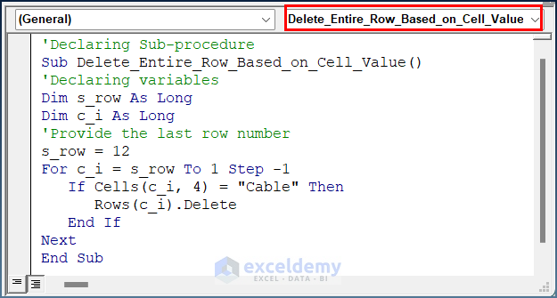 Excel VBA to Delete Entire Row Based on Cell Value
