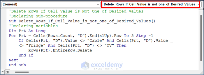 Delete Rows If Cell Value Is Not One of Desired Values in Excel VBA