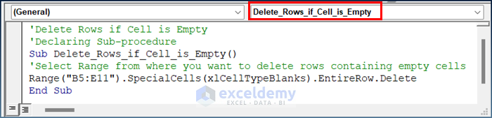 Delete Rows If Cell is Empty in Excel VBA