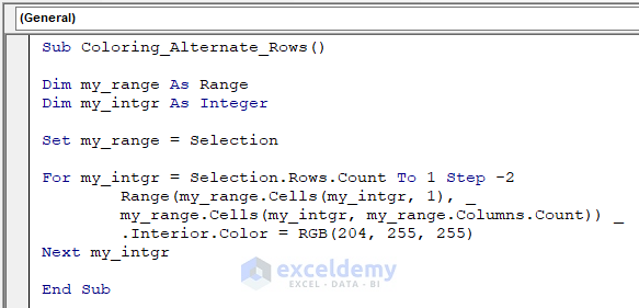 VBA Code to Color Alternate Rows