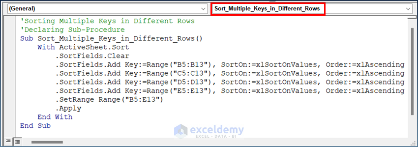 Multiple Sort Keys in Different rows