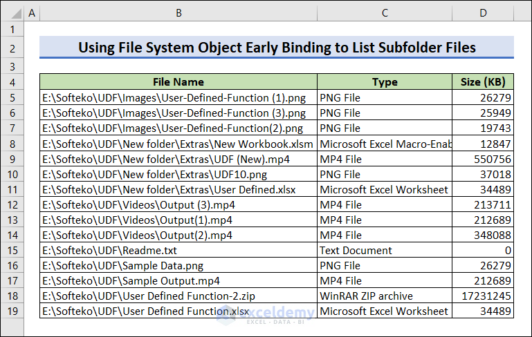 List Files in Folder and subfolders in Excel using FSO Early Binding