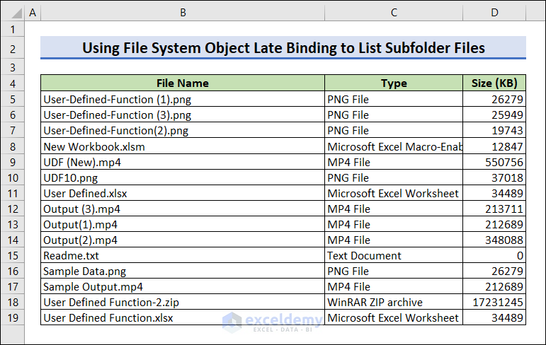 List Files in Folder and subfolders in Excel using FSO Late Binding