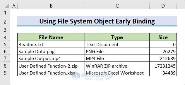 VBA list files in folder and subfolders