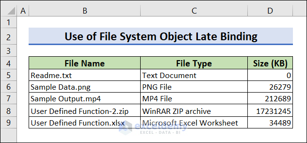 List Files in Folder in Excel using FSO Late Binding