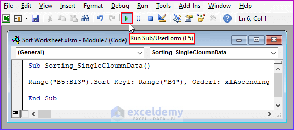 Sorting Single-Column Data in Excel VBA