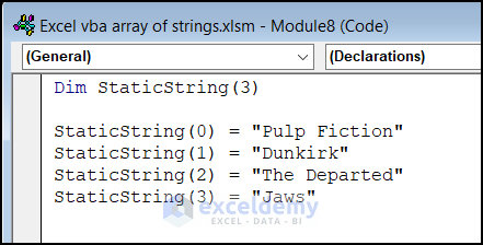 How to declare static string array