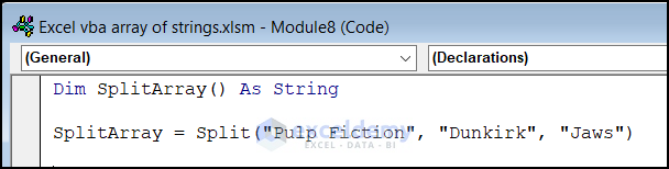 How to declare string array using split function
