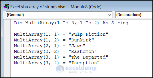 How to declare multidimensional array
