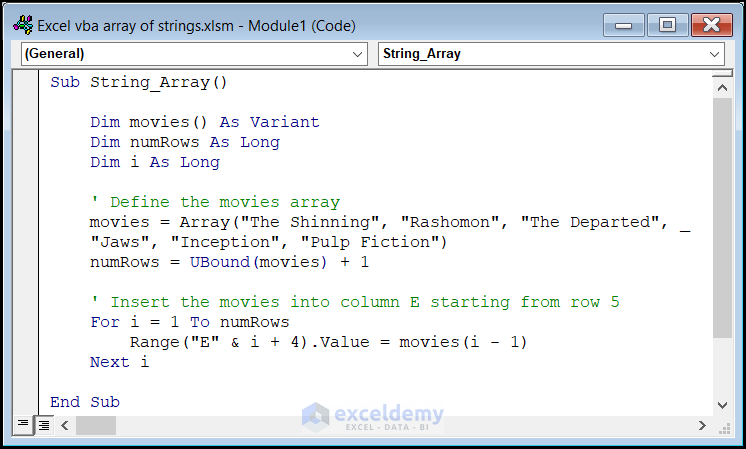 How to Use Excel VBA Array Function with Strings