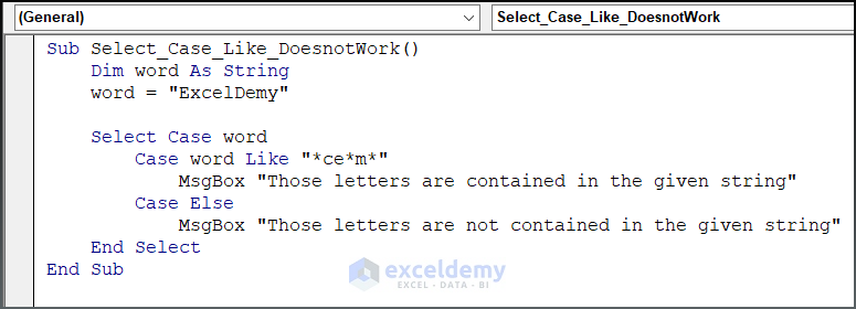 Code image When the Select Case Return False Statement