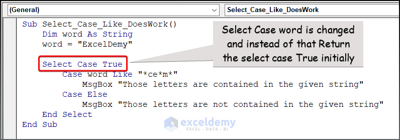 Code image When the Select Case Return True Statement