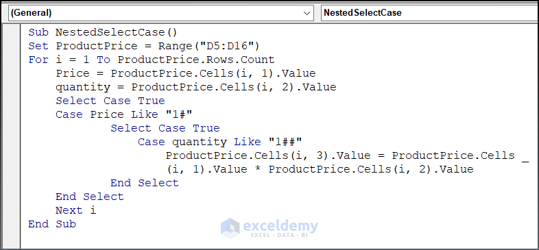  Code for Nested Select Case With Like Operator
