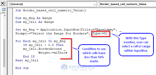 Code for Applying Numeric Condition with Borders
