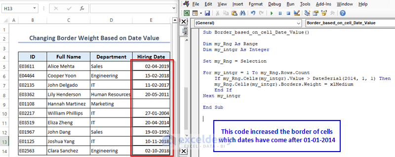 Changing Border Weight Based on Cell Value as Date