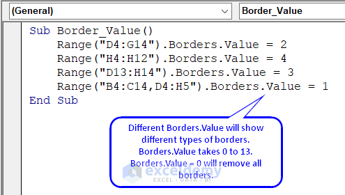 Use Borders.Value Property in VBA Code in Excel