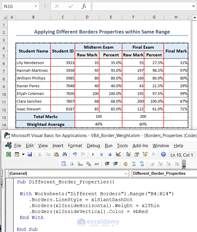 How to Apply Different VBA Border Property