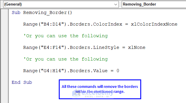 VBA Code to Remove all Borders in Excel