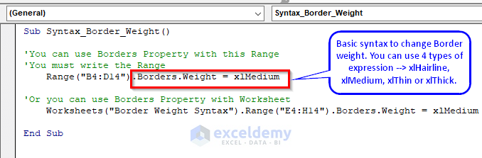 VBA Code for Border Weight Property