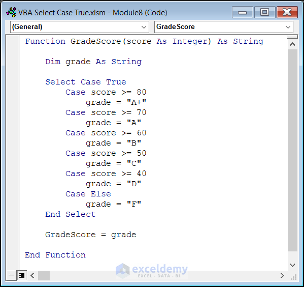 How to create VBA function using Select Case True