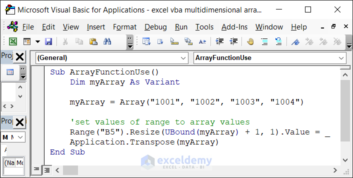 Code of use of Array Function