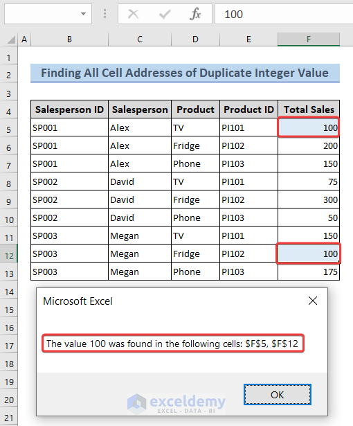 Overview of finding All Cell Addresses of Duplicate Integer Value