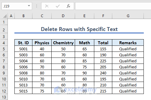 Showing result after cells with specific text have been deleted