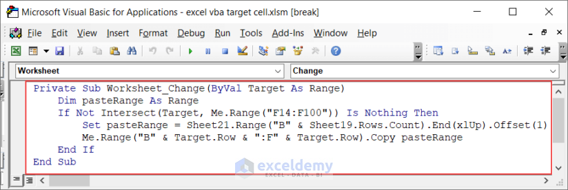 Code for Updating Columns Automatically Based on Changes in Target Cell