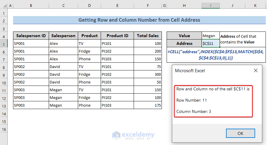 Overview of how to Get Row and Column No from cell address