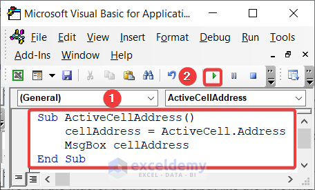Set variable to cell address Code