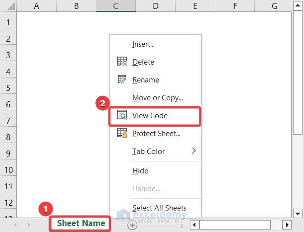 Opening Code Window in a specific worksheet