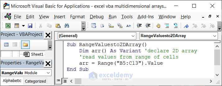 VBA Code of Array Value input from range in Excel