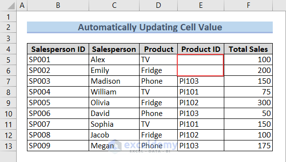 Dataset of Updating Target Cell Value