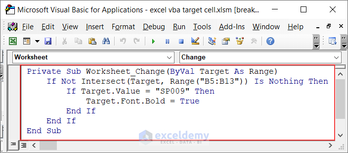 Code for Bolding Target Cell